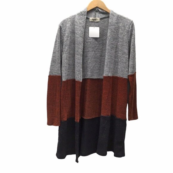 Cardigan Sweater Women Size Small Heather Gray Rust Black Knit Side Pockets - Picture 10 of 15